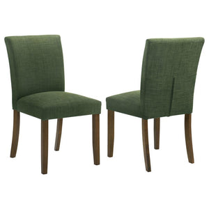 Upgrade your dining table with the fresh silhouettes and contemporary flair of this set of two modern side chairs. Each boasts an armless profile and lovely upholstery that creates the perfect touch of texture. Foam cushions provide exemplary comfort, per