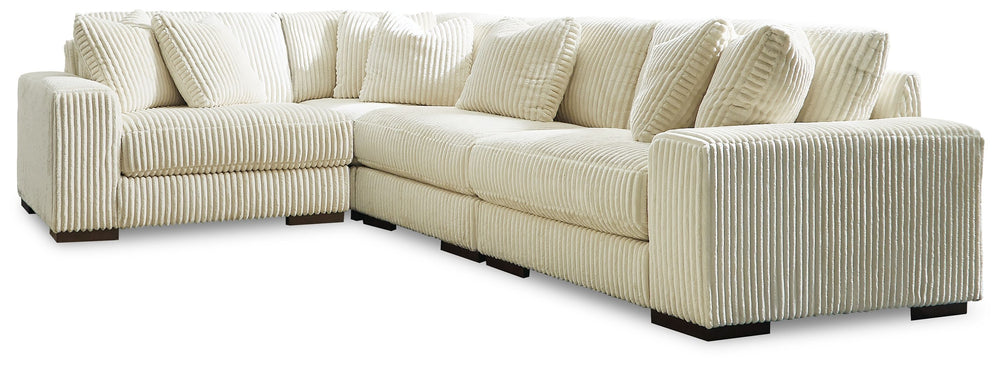 Plush and posh. Showcase your eye for on-trend texture with the statement-making cord upholstery of this sectional. Its stunningly soft fabric entices in an ivory hue, complementing contemporary color palettes. Sink into the cushions and plan to stay a wh