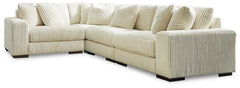 Plush and posh. Showcase your eye for on-trend texture with the statement-making cord upholstery of this sectional. Its stunningly soft fabric entices in an ivory hue, complementing contemporary color palettes. Sink into the cushions and plan to stay a wh