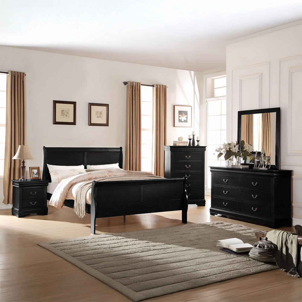 The Louis Philippe Chest in black finish is equipped with brushed nickel metal hardware that lends antique elegance. Store bedding, clothing, and more in the five roomy drawers. Choose from available finish options to best coordinate with existing bedroom