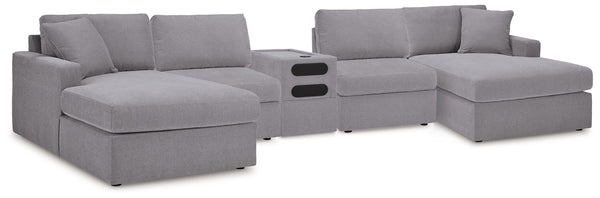 Looking cool and contemporary is great. But when it comes down to it, youâ€™re all about low-maintenance lounging. With the performance fabric on this sectional with audio console, cleaning spills is a breeze. Its customizable modular design caters to you