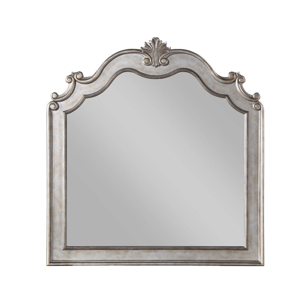 Mirror (NOT Beveled) Wooden Frame (Poly-Resin Molding Trim) Shape: Arched Orientation: Landscape (Horizontal)<br/><br/><b>Product Features</b><ul><li>Case: 1Pc/1Ctn</li><li>Finish: Antique Champagne</li><li>Style: Glam</li><li>Materials: Wood, Veneer,Comp