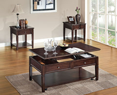 The Malachi Coffee Table offers a Transitional Style in a warm Walnut Finish. The Coffee Table Features a easy lift top with storage space, tapered legs complemented by a bottom display shelf. KD Construction (Assembly Required)<br/><br/><b>Product Featur