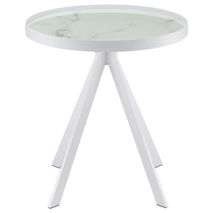 Briggs - Round Marble Printed Glass Top End Side Table - White