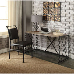 Complete your office with the stylish Jodie desk, features antique rustic oak finish with antique black industrial metal chain frame. This piece offers a new take on your average workspace. A unique and appealing look will add an instant contemporary feel