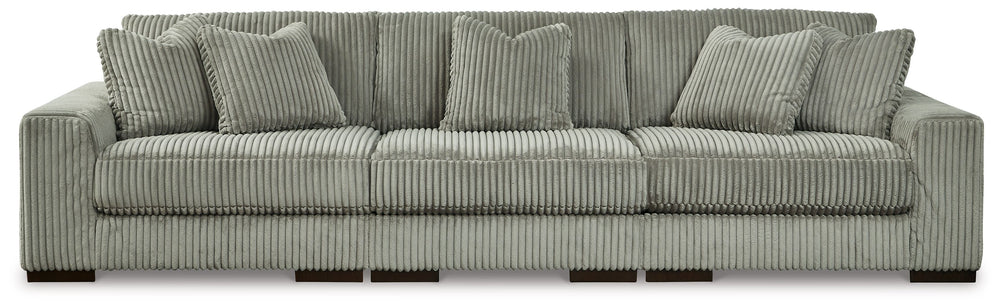 Plush and posh. Showcase your eye for on-trend texture with the statement-making cord upholstery of this sectional sofa. Its stunningly soft fabric entices in a warm neutral hue, complementing contemporary color palettes. Sink into the cushions and plan t