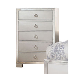5 Drw Drawer: GLIDE Center Metal (Ext 2/3), DT French Back Only (Corner Block), Felt-Lined Not Included Mirror Trim: Front Case Wooden Tapered Leg: 4-" x 4-" x 3-" (110 x 100 x 70mm) Construction Wood Case-Leg: Mirrored Trim, Panels PB, Moldings: Wood (Rb