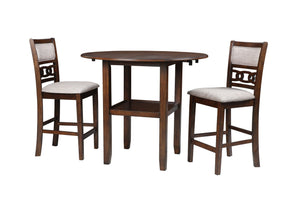 The small space friendly Gia Counter Drop Leaf Table and Chair Set has two 8" drop down leaves that transform this dining table from a 42" round dining set to 24" wide, fitting into compact spaces with ease. The counter table and chair legs are crafted of