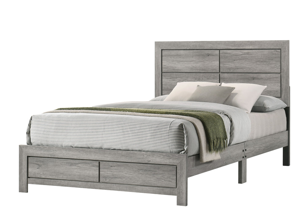 This bedroom set exudes a refreshing, contemporary charm with its light wood grain finish, embodying a serene and airy aesthetic. The bed is a minimalist-'s dream, with a simple yet stylish headboard that brings a sense of calm to the space. Accompanying 