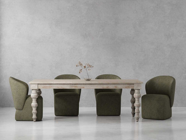 Crafted from solid mango, this table boasts a unique aesthetic with natural variations of color, wood grain, and knots, making each piece one-of-a-kind. Generously proportioned, this table can comfortably seat up to eight guests, making it the perfect cen