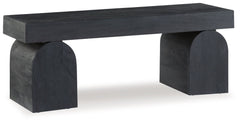The solid craftsmanship and contemporary style of this bench make it the perfect accent piece in your modern living room, home office or entryway. Its lightly sandblasted effect exudes a decidedly on-trend vibe. Oversized decorative legs add an upscale ar