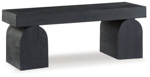 The solid craftsmanship and contemporary style of this bench make it the perfect accent piece in your modern living room, home office or entryway. Its lightly sandblasted effect exudes a decidedly on-trend vibe. Oversized decorative legs add an upscale ar