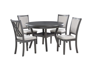 The meticulously crafted Amy 5-Piece Wood Round Dining Set includes a spacious 47" round dining table and four chairs, designed for both durability and beauty. The solid Rubberwood and Mindi veneer construction ensures lasting quality, while the contempor