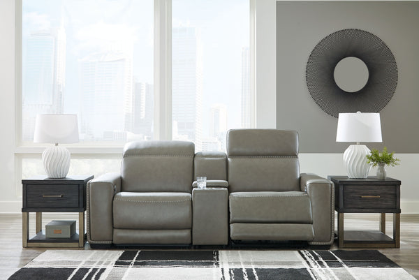 Correze - Gray - Power Loveseat with Console 3 Pc Sectional