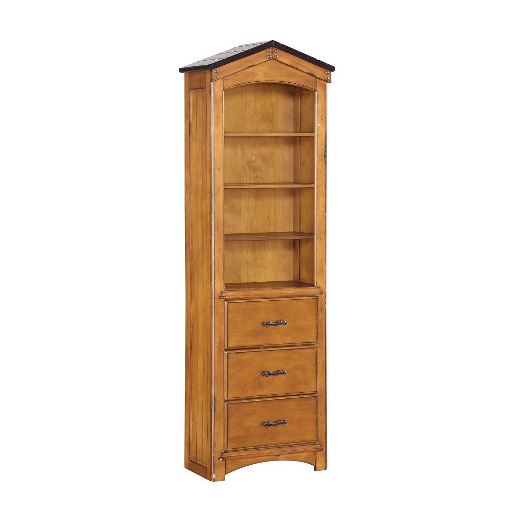 The Tree House Bookcase Cabinet is perfect for more storage options which features four open shelves and three storage drawers decorated with branch-like handles to add more charm to the entire design. The warm finish brings a cozy and friendly atmosphere