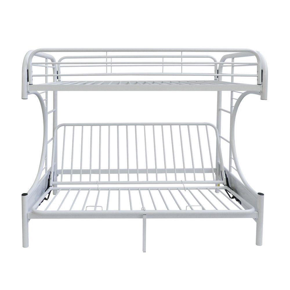 Bring home this Eclipse twin over full-futon bunk bed to let your kids enjoy personal space without compromising on style. The convertible futon feature allows to switch from a sit to sleep position by simply lifting the light weight of the seat