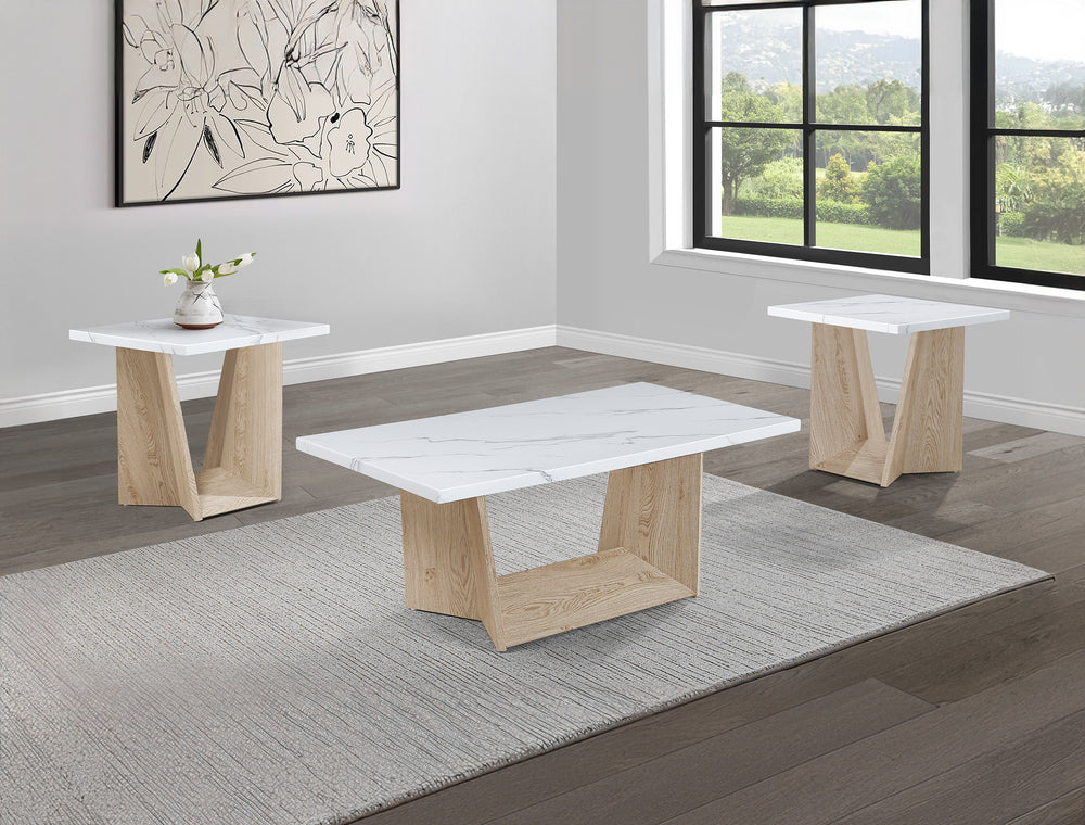 Introducing our modern elegance cocktail set, designed to infuse a touch of sophistication into your living space. Each piece showcases a sleek, marble-like tabletop, seamlessly combining luxury with a contemporary edge. The tables-' angular bases in a wh