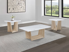 Introducing our modern elegance cocktail set, designed to infuse a touch of sophistication into your living space. Each piece showcases a sleek, marble-like tabletop, seamlessly combining luxury with a contemporary edge. The tables-' angular bases in a wh