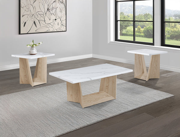 Introducing our modern elegance cocktail set, designed to infuse a touch of sophistication into your living space. Each piece showcases a sleek, marble-like tabletop, seamlessly combining luxury with a contemporary edge. The tables-' angular bases in a wh
