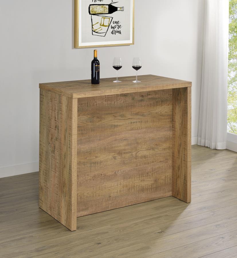 This home bar combines modern style with functionality, crafted from engineered wood and laminate veneer for a sleek, durable design. Perfect for entertaining, it features a wine bottle grid that holds up to 12 bottles, multiple open shelves for organizat