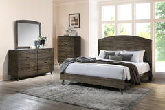 The Rex 4 Piece Bedroom Set in Walnut Brown includes a headboard, footboard, two side rails, a slat kit, a dresser, a mirror, and a chest, offering a comprehensive solution for your bedroom. Crafted from solid rubberwood, manufactured woods, and oak venee
