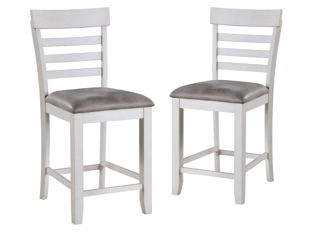 The Richland Counter Chairs, Set of 2 in Stonewash Gray, offer a perfect blend of style, comfort, and durability for your dining space. Each chair is expertly crafted from solid Rubberwood, durable manufactured woods, and genuine Acacia wood veneers, ensu