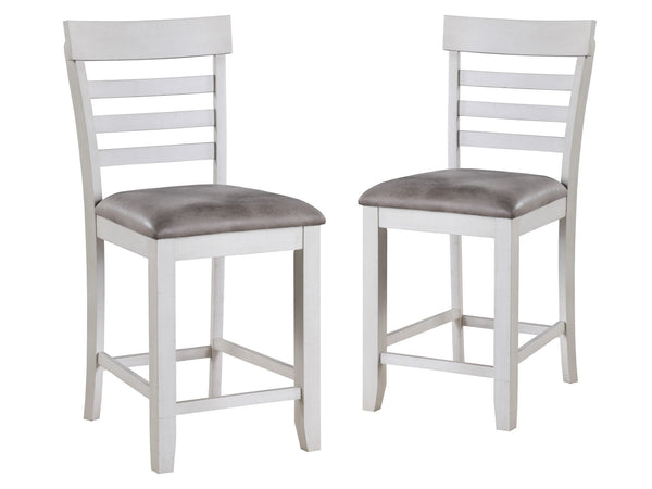 The Richland Counter Chairs, Set of 2 in Stonewash Gray, offer a perfect blend of style, comfort, and durability for your dining space. Each chair is expertly crafted from solid Rubberwood, durable manufactured woods, and genuine Acacia wood veneers, ensu
