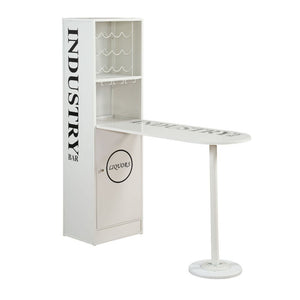 If you are looking for a functional piece for gathering, this is the counter height set that has it all. The Mant counter height set features a wall storage case with upper rack for all of your stemware and wine bottles, and a lower cabinet for the privat