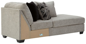 This right-arm facing corner chaise is made with polyester upholstery. Pairs with other items in the series to make a sectional.<br><br><b>Additional Dimensions</b><br><ul><li>Arm height: 33-"</li><li>Leg height: 3-"</li><li>Minimum width of doorway for d