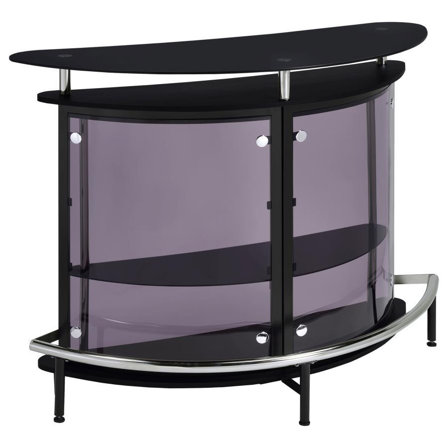 Beautifully crafted with high-quality acrylic panels and a clear glass top, this contemporary bar unit lets you entertain in style. Its smooth, curved silhouette gives it an elegant appearance. With a spacious storage area, it leaves plenty of room for al