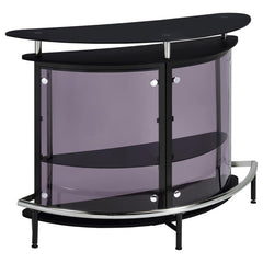 Beautifully crafted with high-quality acrylic panels and a clear glass top, this contemporary bar unit lets you entertain in style. Its smooth, curved silhouette gives it an elegant appearance. With a spacious storage area, it leaves plenty of room for al
