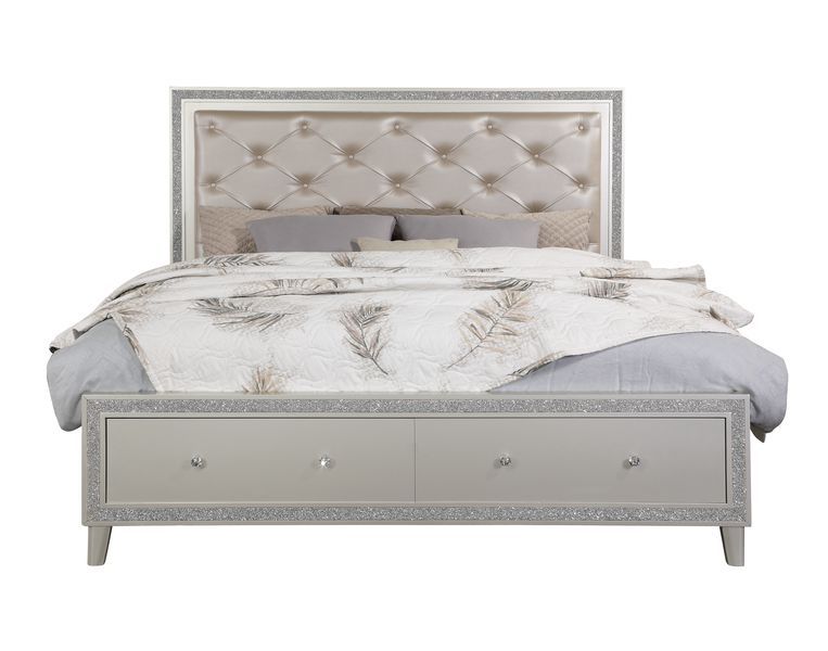 Box Spring Not RequiredPadded Headboard & Storage Footboard Button Tufted HeadboardRaised Molding Trim<br/><br/><b>Product Features</b><ul><li>Box Spring Not Requiredâ€§Padded Headboard & Storage Footboardâ€§ Button Tufted Headboardâ€§Raised Molding Trim<