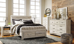 Bellaby - 8 Pc. - Dresser, Mirror, Queen Platform Bed with 2 Storage Drawers, 2 Nightstands - Whitewash