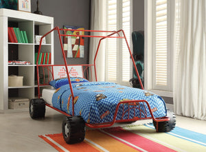 Thrill to your little racer-'s with the Xander collection. Featuring a fascinating Go Kart design with a racing flag decor headboard and metal tube supporting slat system. The hip design of this bed will bring many years of sleepy happy nights.<br/><br/><