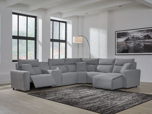 Modmax - Salt And Pepper - 6-Piece Power Reclining Sectional With RAF Press Back Power Chaise