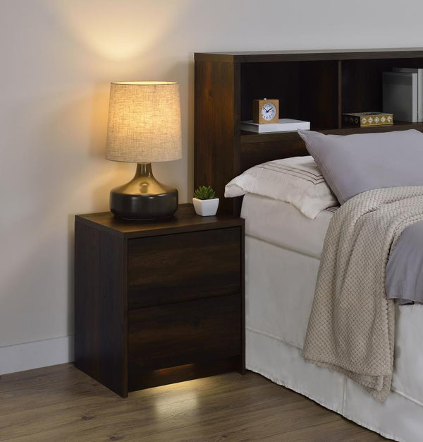 Westpark - 2-Drawer Nightstand LED Lights And USB - Dark Pine