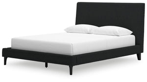 Cadmori - Black - Queen Upholstered Bed With Roll Slats