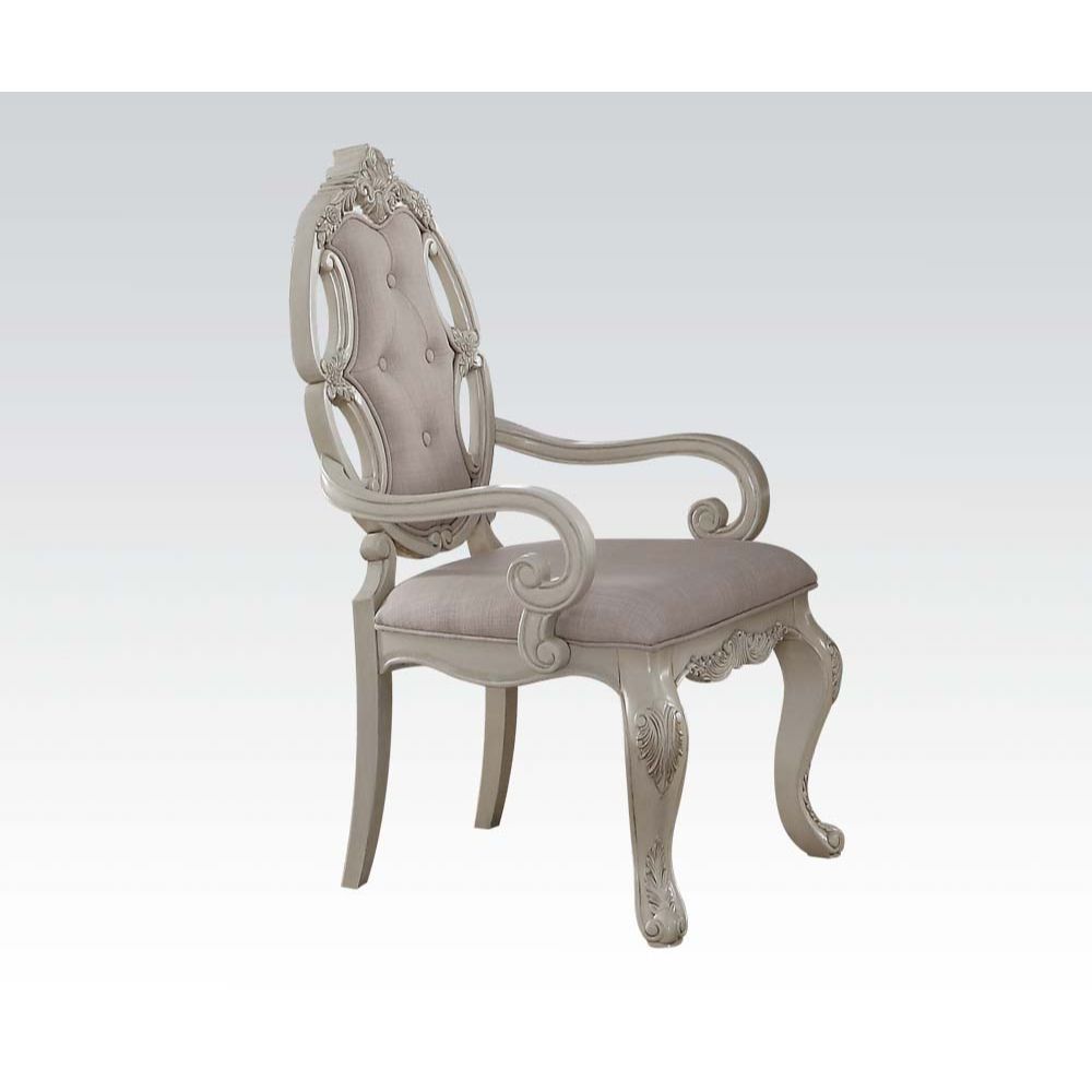 KD, Arm Chair Padded Seat & Back: Fabric Cushion (Backrest: Button Tufted & Wooden Trim with Scrolled Crown Molding) Wooden Seat Apron Wooden Cabriole Leg Arm Height: 25-"H (630mm)<br/><br/><b>Product Features</b><ul><li>Arm Chair</li><li>Padded Seat & Ba