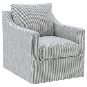 This swivel accent chair complements living room dÃ©cor with its neutral fabric and streamlined silhouette. Perfect as lounge seating or an occasional chair, it offers a gentle, 360-degree swivel for relaxed conversation or quiet reading. Its plush seat a