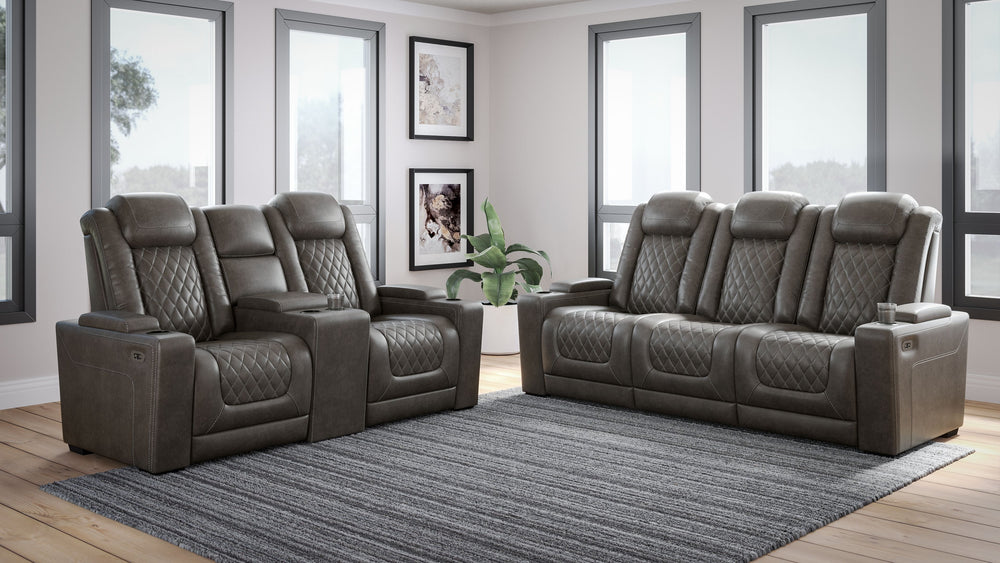 This power reclining living room set in trendy gray is proof of just how far recliners have come when it comes to form and function. Ultra cool and contemporary, this fully loaded power reclining sofa makes it so easy to social distance and make home your
