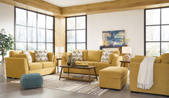You want your home to reflect your modern, trendy eye for design. This seating package is here to help. Bold, bright and beautiful, it adds a fashion-forward pop of color to your living room. Velvet-like upholstery and matching bolster pillows keep comfor