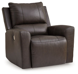 Experience modern luxury with this power recliner. The soft-to-the-touch leather and faux leather upholstery brings ultimate relaxation at a price you can afford. With sleek arms and a plush, pillowy back, the recliner merges comfort and support with a hi