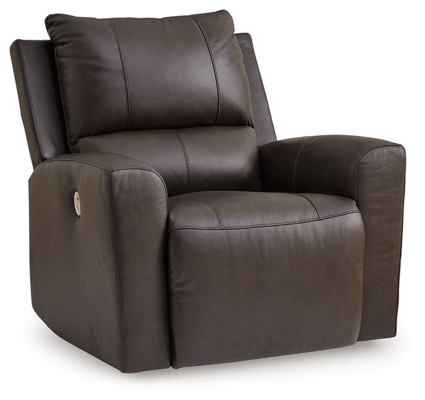 Experience modern luxury with this power recliner. The soft-to-the-touch leather and faux leather upholstery brings ultimate relaxation at a price you can afford. With sleek arms and a plush, pillowy back, the recliner merges comfort and support with a hi