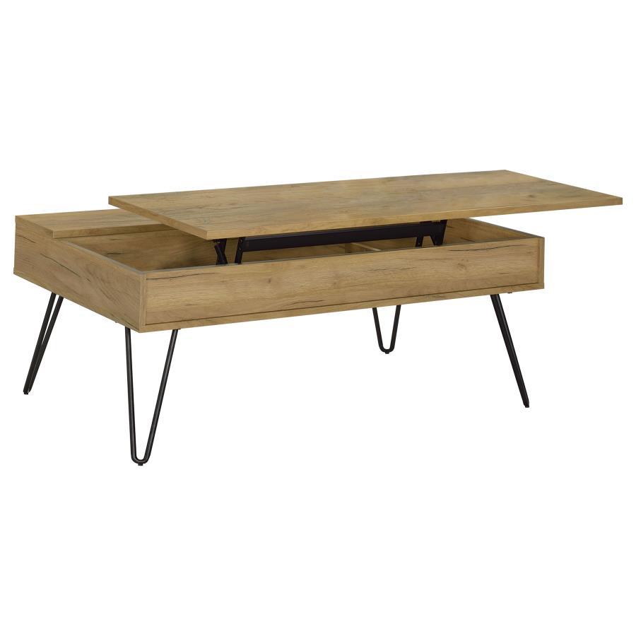 This rectangular coffee table delivers both style and functionality. The lift-top design provides hidden storage, making it perfect for decluttering living spaces. Crafted from engineered wood with a scratch-resistant, eco-friendly laminate veneer in a go