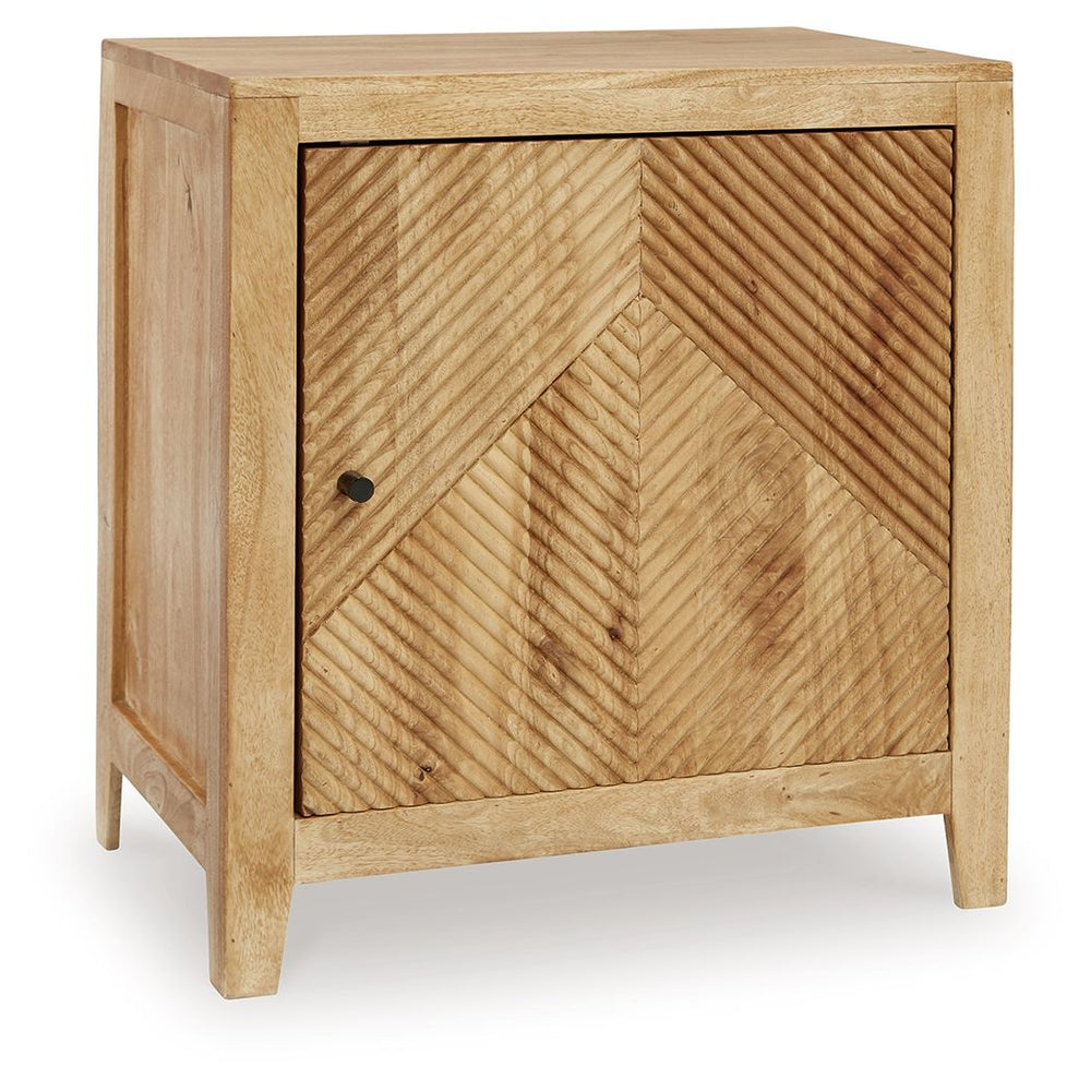 With a variety of uses, this storage cabinet caters to your need for fashionable function. Searching for a spot to tuck away remotes and controllers? Keep essentials in reach when stored behind the fluted door front. This versatile cabinet can also act as