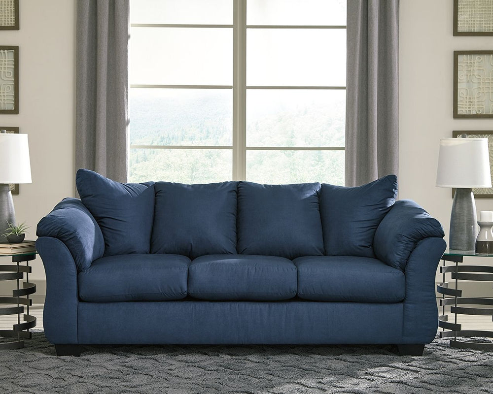 Talk about fine lines and great curves. Thatâ€™s the beauty of this standout sofaâ€”made to suit your appreciation for clean, contemporary style. A striking flared frame, comfy pillow top armrests and an ultra-soft upholstery that holds up to everyday liv
