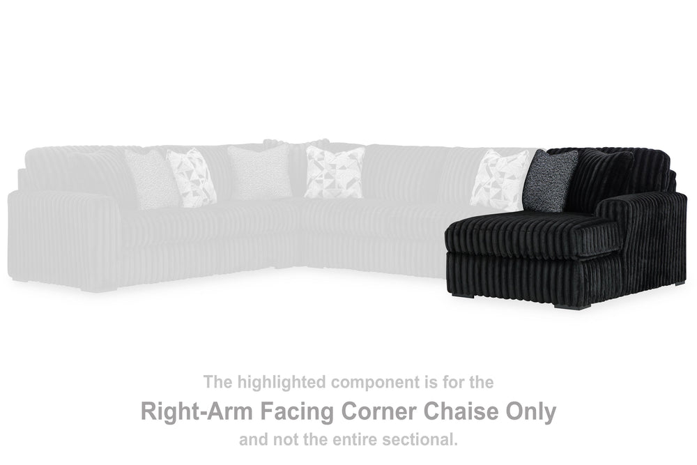 This right-arm facing corner chaise is made with polyester upholstery. Pairs with other items in the series to make a sectional.<br><br><b>Additional Dimensions</b><br><ul><li>Arm height: 27-"</li><li>Seat depth: 50-"</li><li>Seat height: 22-"</li><li>Top