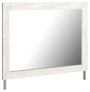  clean and casually modern. This dresser and mirrorâ€™s wispy whitewash and gray finish sets the tone for your calming sanctuary. Large linear pulls add dimension and authenticity. Six smooth-gliding drawers neatly accommodate your bedside needs. <h4