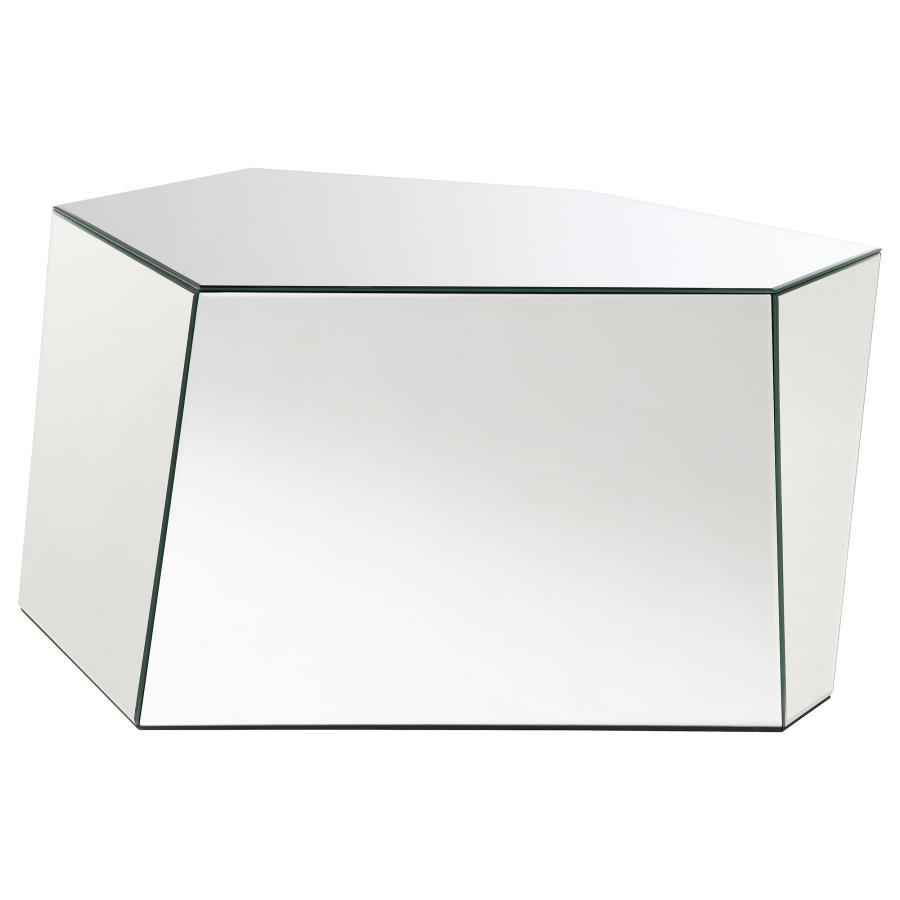 This mirrored coffee table combines a bold hexagonal silhouette with a geometric design, offering glamorous contemporary appeal. Irregular sides create visual depth, while mirrored surfaces add refined sophistication. Fully set up and ready to use, this t