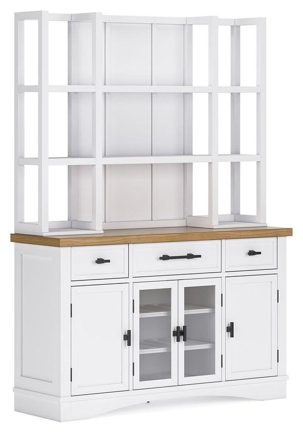  drawers and open shelves provide ample storage